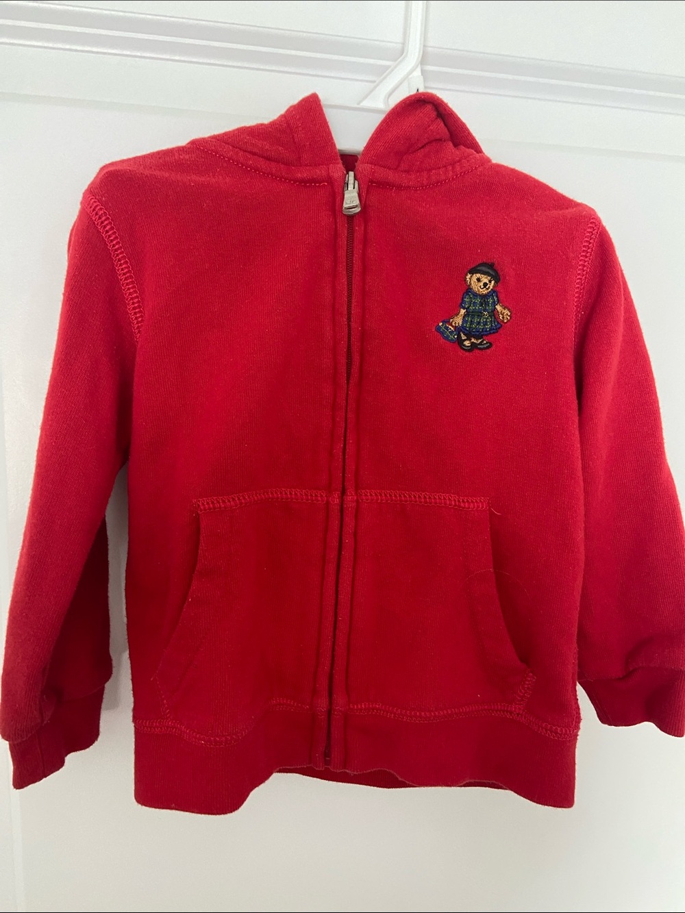 Polo by Ralph Lauren Red Kids Zip Hoodie with Bear Embroidery